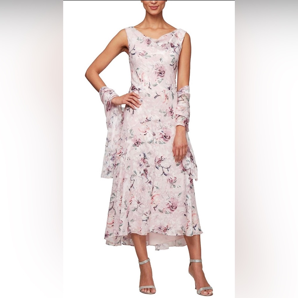 Alex Evenings Women's Sleeveless Printed Chiffon Dress with Shawl Size 8 NEW